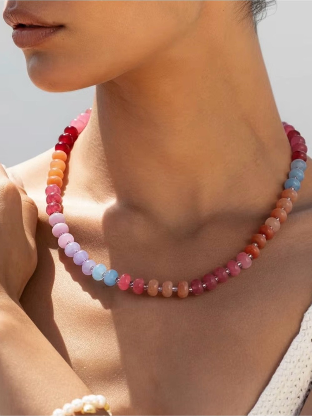 Multicolor Beaded Necklace - Vibrant Pink & Orange Gradient